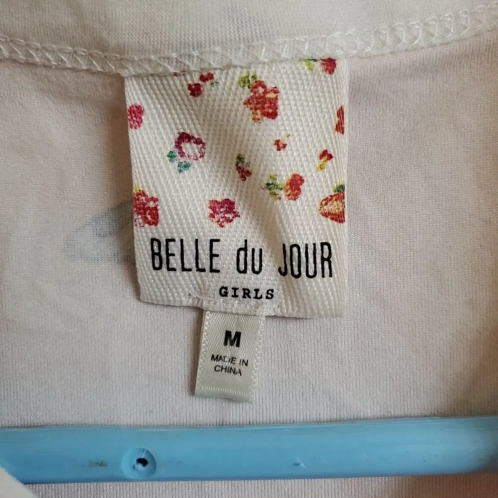 Belle du Jour Medium T-Shirt Girls Peach Butterfly Ringer Pocket Tee Casual Top